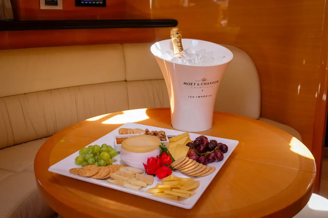 Champagne on board the Andreza yacht