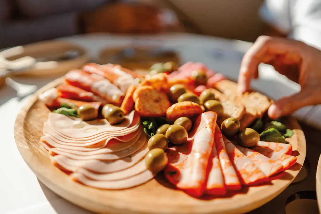 Tasting platter on board the Unwind catamaran